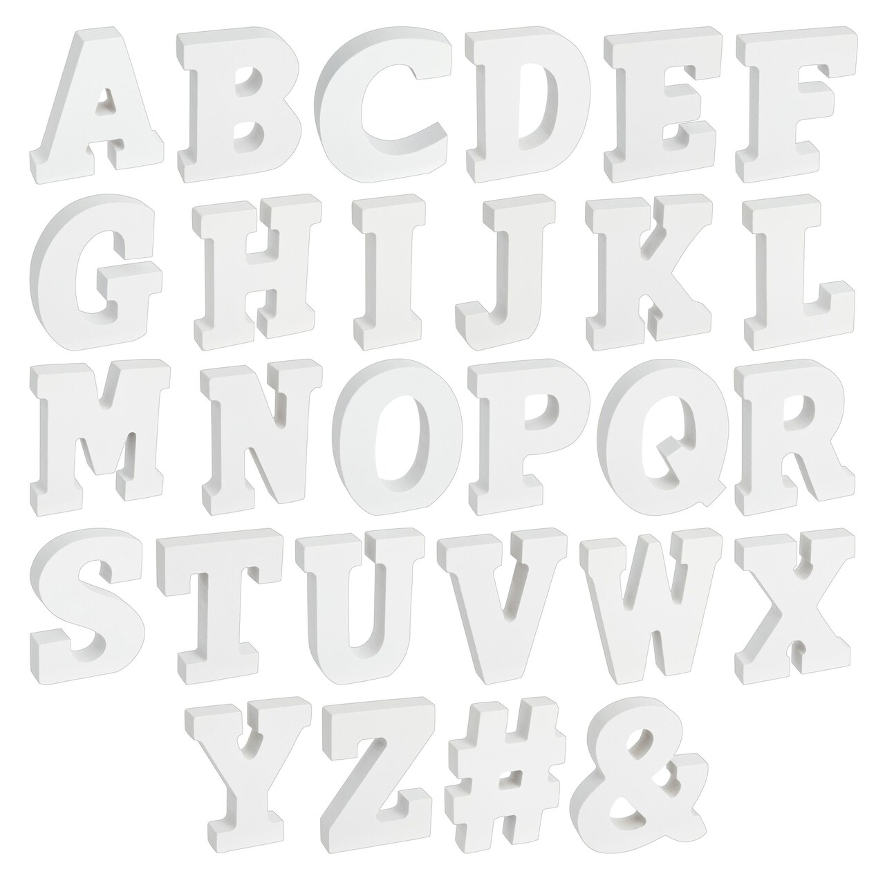 54-Piece 3D Wood Letter Alphabet for Table Top, White Block Letters for Decor Standing, Party Decor, A-Z Marquee Letters, 3D Decor for Weddings, Birthdays, and Home (3 Inch, 0.6 Inch Thick)